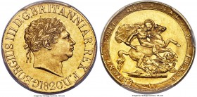 George III gold Sovereign 1820 MS61 PCGS, KM674, S-3785C. Large date, open 2. The final year of George III's Sovereign, and in lofty Mint State. A hea...