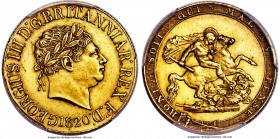 George III gold Sovereign 1820 AU58 PCGS, KM674, S-3785C. Very lightly circulated, with a pleasing balance of tone and remaining luster. A scarcer dat...