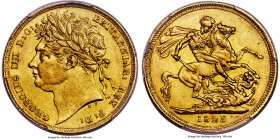 George IV gold Sovereign 1825 AU58 PCGS, KM682, S-3800. A key date for George IV, this type preceded the somewhat slimmer portrait style that was prod...