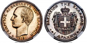 George I Proof Drachma 1873-A PR61 NGC, Paris mint, KM38. Very rare in Proof, this is the first example of the type we have had the pleasure of offeri...