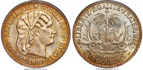 Republic Gourde 1882 MS65 NGC, Paris mint, KM46. A resplendent gem, sharply executed with a gratifying intricacy within devices, and a satin complexio...