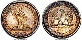 Republic 5 Centavos 1879 XF Details (Cleaned) PCGS, KM43.  Lovett type. Obv. Liberty standing facing, head right, holding banner and resting elbow upo...