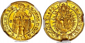 Leopold I gold Ducat 1694-KB MS63 NGC, Kremnitz mint, KM151, Fr-128. Almost fully struck, with shimmering golden luster and a pleasing contrast betwee...