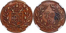 Portugese India-Goa. Maria II copper Pattern 30 Reis 1834 XF45 Brown NGC, KM-Pn7, Gomes-E5.01. A very rare pattern issue. Uniformly toned to a clay re...