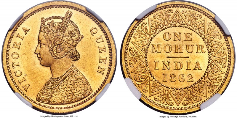 British India. Victoria gold Mohur 1862-(c) MS63 NGC, Calcutta mint, KM480. An a...