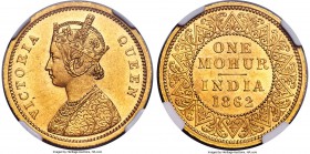 British India. Victoria gold Mohur 1862-(c) MS63 NGC, Calcutta mint, KM480. An attractive example of the type with a full strike set in satiny fields ...