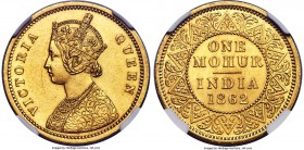 British India. Victoria gold Mohur 1862-(c) MS62 NGC, Calcutta mint, KM480. Well-struck with gently glowing luster emitted from its bright gold surfac...
