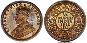 British India. George V Proof 1/4 Rupee 1912-(c) PR65 PCGS, Calcutta mint, KM518, SW-8.139. A beautiful specimen of an incredibly rare original Proof ...