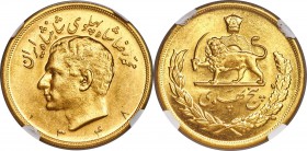 Muhammad Reza Pahlavi gold 5 Pahlavi SH 1348 (1969) MS64 NGC, Tehran mint, KM1164, Fr-99. Exceptionally lustrous, with highly flashy fields that show ...