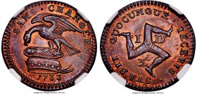 British Dependency. James Stanley copper 1/2 Penny 1733 MS68 Red and Brown NGC, KM3, S-7405. Obv. Eagle and child above cap. Rev. Isle of Man triskele...