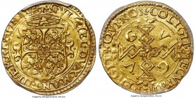 Casale. Guglielmo Gonzago Scudo d'oro ND (1566-1587) MS63 PCGS, Fr-178, MIR-266. Struck slightly off-center toward the left, but in an enchanting stat...
