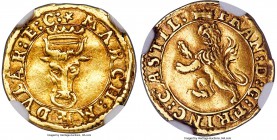 Castiglione Delle Stiviere. Francesco Gonzaga gold 1/8 Doppia ND (1593-1616) AU50 NGC, KM9, Fr-201. 0.78gm. An exceptionally rare type, which is descr...