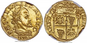 Milan. Philip II of Spain gold Doppia 1578 AU58 NGC, KM-MB178, Fr-716, MIR-301/1. With a better caliber of planchet than normally encountered for the ...