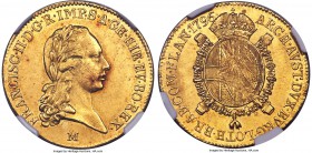 Milan. Franz II gold Sovrano 1796-M MS62 NGC, Milan mint, KM241, Fr-741a. Close to fully struck and highly lustrous, with a scattered array of light c...