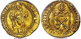 Papal States. Nicholas V gold Ducat ND (1447-55) MS62 PCGS, Rome mint, Fr-5, Berman-326. A stellar example of the type with a much stronger strike tha...