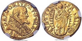 Papal States. Gregory XV gold Scudo d'Oro Anno II (1622) MS64 NGC, Rome mint, KM103, Fr-109, Berman-1645. An astoundingly lustrous and detailed exampl...