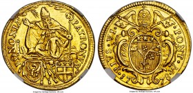 Papal States. Pius VI (Sestus) gold Zecchino 1778-GP AU58 NGC, Bologna mint, KM279, Fr-393. Well-struck on a slightly wavy flan with just a hint of we...