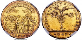 Papal States. Pius VI (Sestus) gold 2 Doppie d'Oro 1786-GP AU55 NGC, Bologna mint, KM311, Fr-385. Variety without regnal year. Very high quality for t...