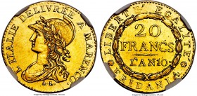 Piedmont. Subalpine Republic gold 20 Francs L'An 10 (1801/1802) AU58 NGC, Turin mint, KM-C5. A scarce issue struck in a total mintage of 1,492 example...