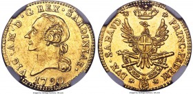 Sardinia. Vittorio Amedeo III gold 1/2 Doppia 1790 MS61 NGC, Turin mint, KM85. A lustrous and delightfully detailed issue. Seldom encountered in Mint ...