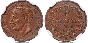 Vittorio Emanuele III Centesimo 1902-R MS64 Brown NGC, Rome mint, KM35. Mintage: 26,000. The rare, first date from this series, featuring the bare-hea...