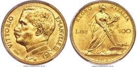 Vittorio Emanuele III gold 100 Lire 1912-R MS63 PCGS, Rome mint, KM50, Fr-26. Mintage: 3,946. A choice specimen displaying admirable satiny surfaces a...