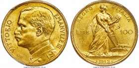 Vittorio Emanuele III gold 100 Lire 1912-R MS62+ PCGS, Rome mint, KM50, Fr-26. Mintage: 4,946. A very large-size gold type, ever-popular for its iconi...