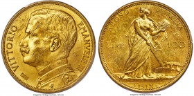 Vittorio Emanuele III gold 100 Lire 1912-R MS61 PCGS, Rome mint, KM50, Fr-26. Somewhat of a scarce issue, with a limited release of under 5,000 pieces...