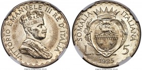 Italian Colony. Vittorio Emanuele III Pair of Certified Lire Issues 1925-R MS63 NGC, 1) 5 Lire, KM7 2) 10 Lire, KM8 Rome mint. A choice set of issues,...