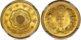 Taisho gold 20 Yen Year 5 (1916) MS66 NGC, KM-Y40.2, Fr-53. As astounding gem bursting with bright golden luster, the surfaces exhibiting not a single...