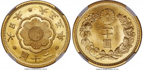 Taisho gold 20 Yen Year 5 (1916) MS65+ NGC, KM-Y40.2, Fr-53. A veritable gem example of this radiant sun issue with outstanding luster that caresses b...