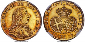 Emmanuel de Rohan gold 20 Scudi 1778 MS63 NGC, KM311. Firmly choice in appeal and rather elusive in such an attractive and well preserved condition. B...