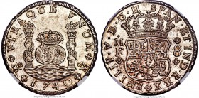 Philip V 8 Reales 1740 Mo-MF MS62 NGC, Mexico City mint, KM103, Cal-790. Stunningly bold, with argent fields showing just a slight hint of silver tone...