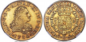 Philip V gold 8 Escudos 1738 Mo-MF AU55 NGC, Mexico City mint, KM148. An elegant piece, well struck, with only very minimal rub accounted on the high ...