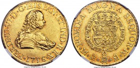 Ferdinand VI gold 8 Escudos 1756 Mo-MM AU53 NGC, Mexico City mint, KM151. Showcasing a pleasing pale gold brightness, problem free countenance, and on...