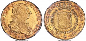 Charles III gold 8 Escudos 1763 Mo-MM AU53 NGC, Mexico City mint, KM155, Onza-745. A scarce type very rarely found in any condition approaching Mint S...
