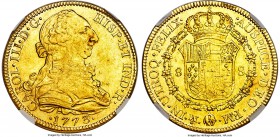 Charles III gold 8 Escudos 1773 Mo-FM AU55 NGC, Mexico City mint, KM156.1, Onza-761. Highly lustrous with well-struck legends and reverse surrounding ...