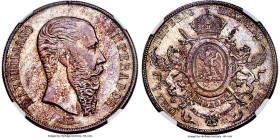 Maximilian "Small Letters" Pattern Peso 1866-Mo MS63 NGC, Mexico City mint, KM-Pn100, El-171, WR-64. Featuring the head of Maximilian with lettering i...
