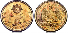 Republic gold 20 Pesos 1882/1 Mo-M MS61 NGC, Mexico City mint, KM414.6. A beautiful golden offering, with just a tad bit of softness observed in the c...