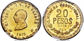 Oaxaca. Revolutionary gold 20 Pesos 1915-TM MS63 NGC, KM754. Reeded edge. Designated as "KM-A753" on the grading insert, as the very rare 4th Bust. We...