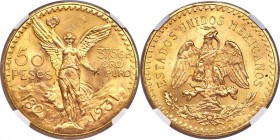 Estados Unidos gold 50 Pesos 1931 MS64 NGC, Mexico City mint, KM481, Fr-172. A satiny example with pleasing golden luster and not a single significant...