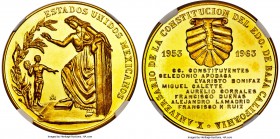 Estados Unidos gold "Baja California Constitution Anniversary" Medal 1963-Mo MS63 NGC, Mexico City mint, Grove-814. 41.3gm. Deeply struck, with device...