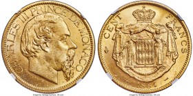 Charles III gold 100 Francs 1884-A MS64+ NGC, Paris mint, KM99. A stellar example which has seen a level of care and preservation virtually never enco...