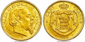 Charles III gold 100 Francs 1886-A MS61 PCGS, Paris mint, KM99, Gad-MC122. A bright offering with satiny luster that leaps around the legends upon rot...