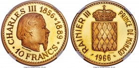Rainier III gold Proof Essai 10 Francs 1966 PR67 Ultra Cameo NGC, Paris mint, KM-E57, Gad-155. Charles III commemorative. Stemming from a low mintage ...