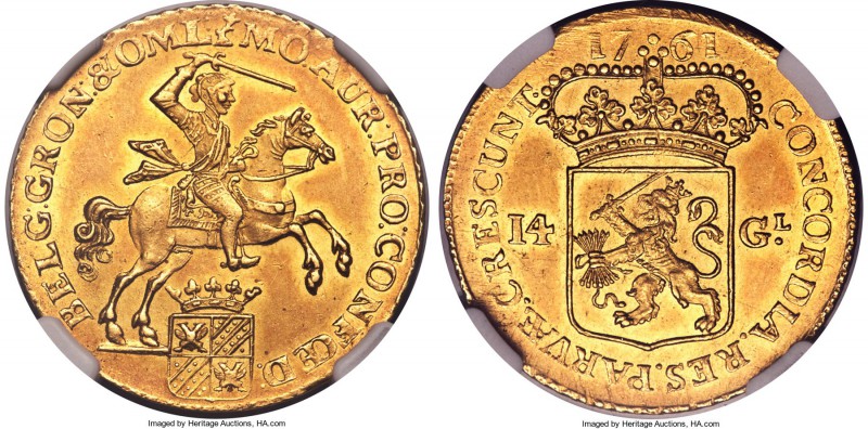 Groningen & Ommeland. Provincial gold 14 Gulden 1761 MS62 NGC, KM61, Fr-244. A v...