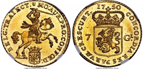 Utrecht. Provincial gold 7 Gulden 1750 MS66 NGC, KM103, Fr-243. An elite specimen and rightfully so as this piece displays an unequivocal sheen and ap...