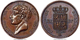 Louis Napoleon bronze Pattern 20 Gulden 1808 MS64 Brown PCGS, Utrecht mint, KM-Pn13. An overly fascinating and potentially unique pattern of an intrin...