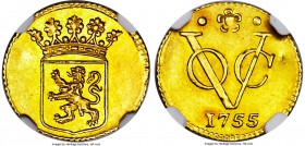 Dutch Colony. United East India Company gold Specimen Off-Metal Pattern 1/2 Duit 1755 Specimen Details (Reverse Damage) NGC, KM-72b, Scholten-369 (RRR...