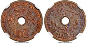 Dutch Colony. Wilhelmina copper Pattern 1/4 Cent 1934 MS63 Brown NGC, KM-Pn30. Fully intriguing, this holed issue contains glistening chestnut centers...